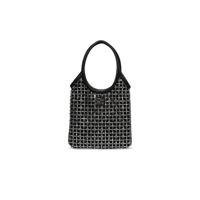 MIU MIU STARLIGHT RHINESTONE-EMBELLISHED SATIN TOP-HANDLE BAG 5BA281 (24*20cm)